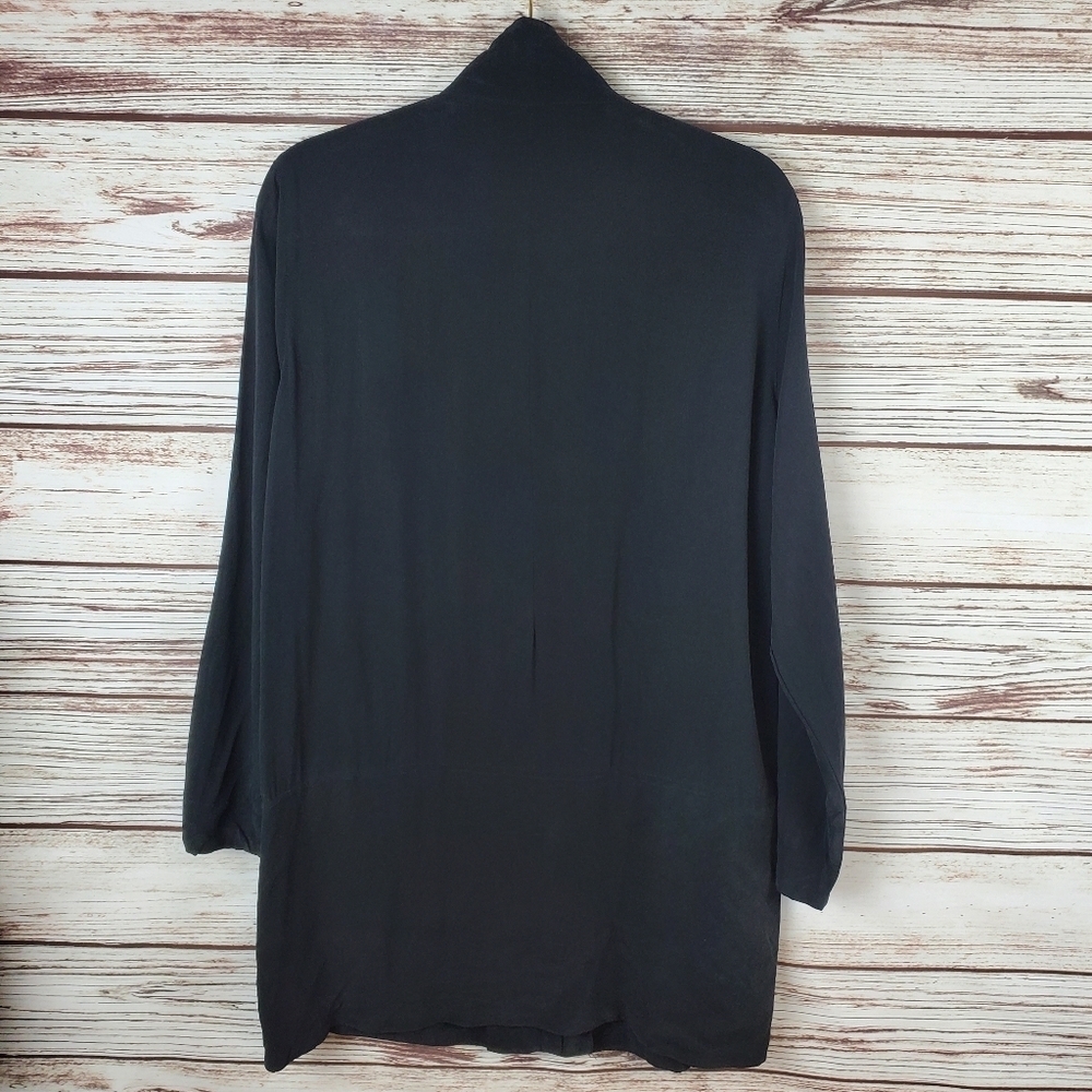 John Mark Womens Large 100% Black Silk Oversized Lightweight Zip Jacket - Picture 6 of 11